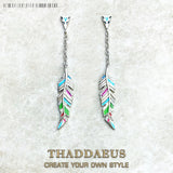 Feather Drop Earrings 925 Silver Autumn Gift