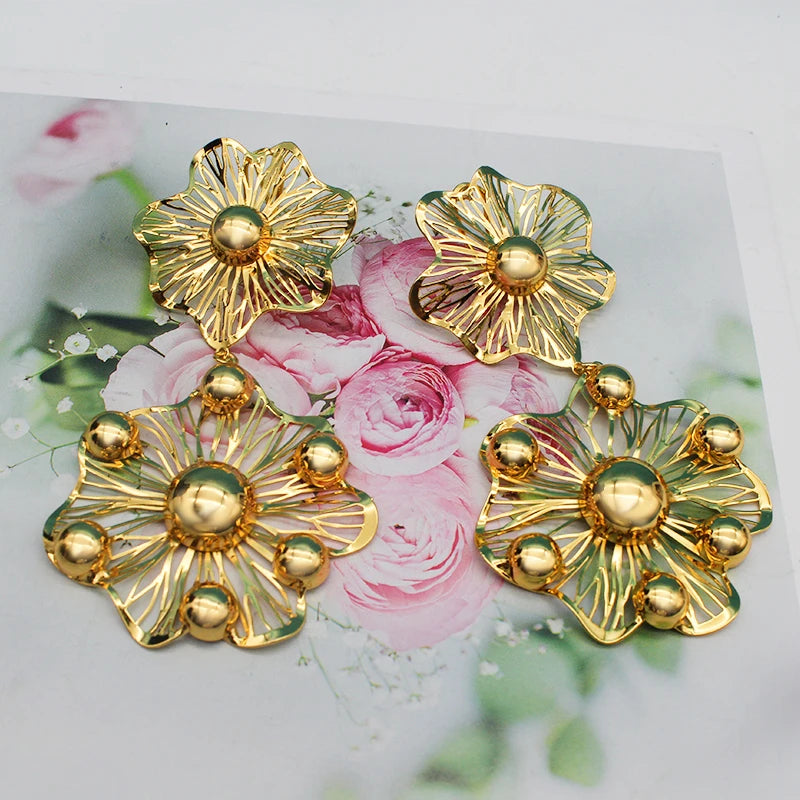 24K Floral Drop Earrings High Style Wedding Party Accessories