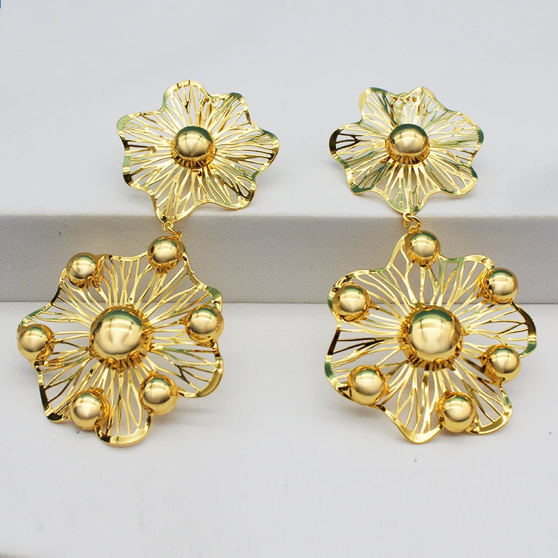 24K Floral Drop Earrings High Style Wedding Party Accessories
