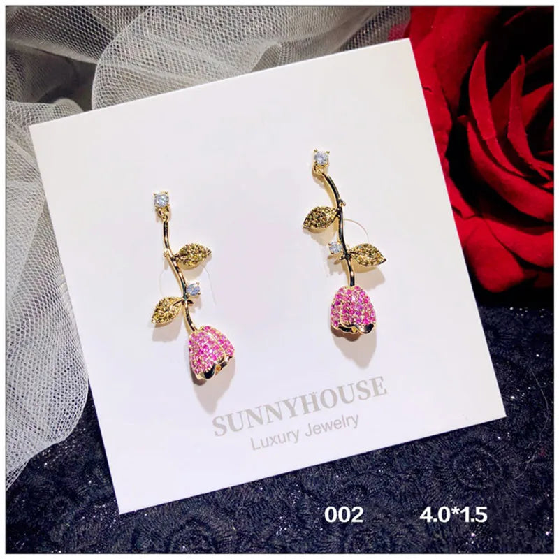 Drop Earrings 925 Sterling Pink Cubic Zirconia Earring