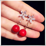 Red Pearl CZ Drop Earrings 925 Sterling Silver Bridal Wedding Jewelry
