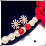 Red Pearl CZ Drop Earrings 925 Sterling Silver Bridal Wedding Jewelry