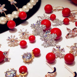 Red Pearl CZ Drop Earrings 925 Sterling Silver Bridal Wedding Jewelry