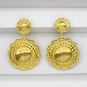 African Dubai Golden Drop Earrings Round Circle Dangle Jewelry