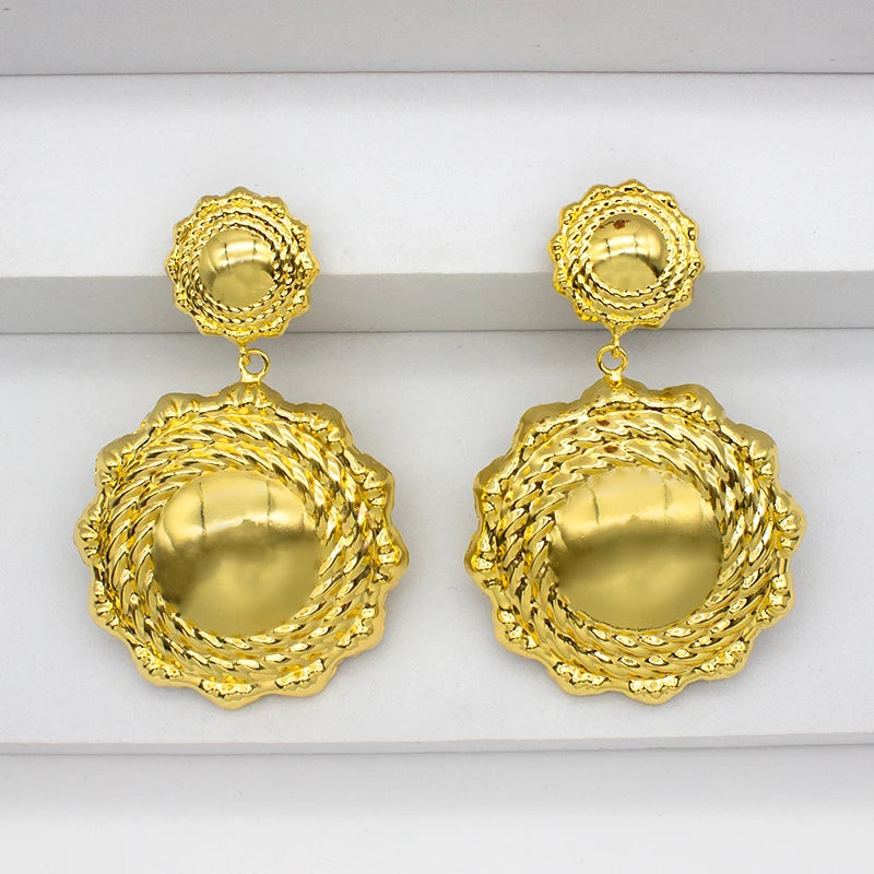 African Dubai Golden Drop Earrings Round Circle Dangle Jewelry