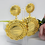 African Dubai Golden Drop Earrings Round Circle Dangle Jewelry