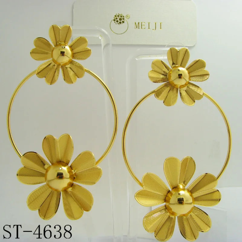 Floral Dubai Golden Ethiopian Hoop Earrings for Brazilian Weddings