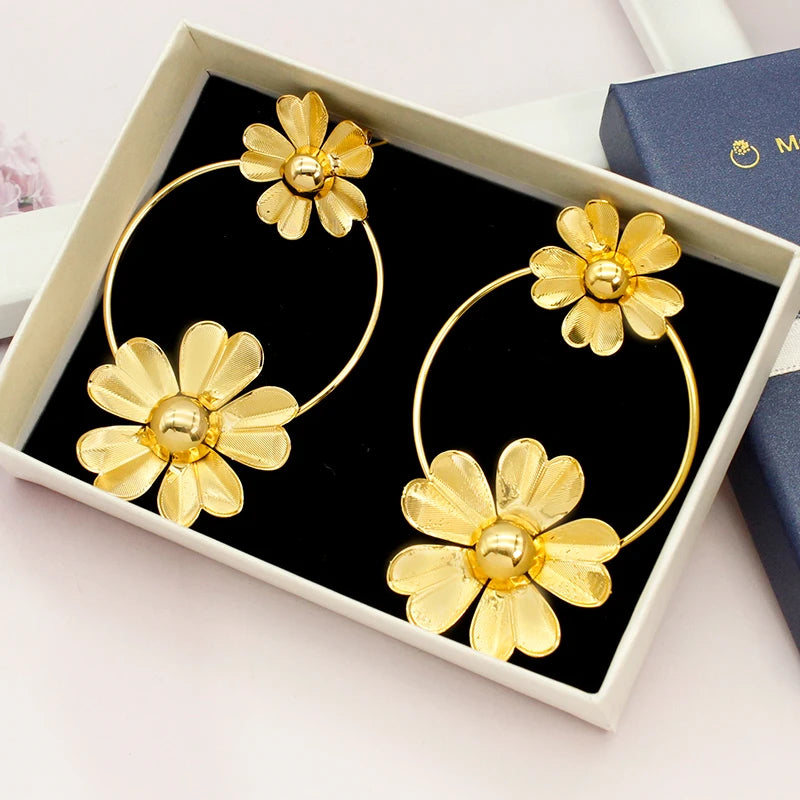 Floral Dubai Golden Ethiopian Hoop Earrings for Brazilian Weddings