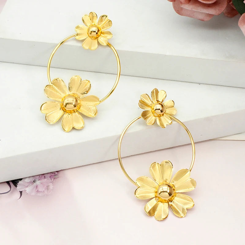 Floral Dubai Golden Ethiopian Hoop Earrings for Brazilian Weddings