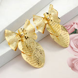 Strawberry Bow Drop Earrings 24K Plated Bridal Wedding Party Daily Wear Jewelry