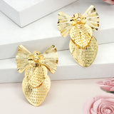 Strawberry Bow Drop Earrings 24K Plated Bridal Wedding Party Daily Wear Jewelry