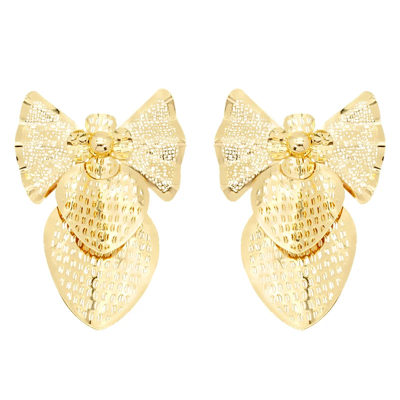Strawberry Bow Drop Earrings 24K Plated Bridal Wedding Party Daily Wear Jewelry