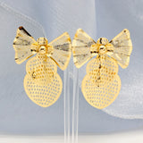 Strawberry Bow Drop Earrings 24K Plated Bridal Wedding Party Daily Wear Jewelry