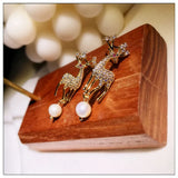 925 Sterling Elk Pearl CZ Drop Earrings Women Fine Jewelry
