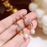 925 Sterling Elk Pearl CZ Drop Earrings Women Fine Jewelry