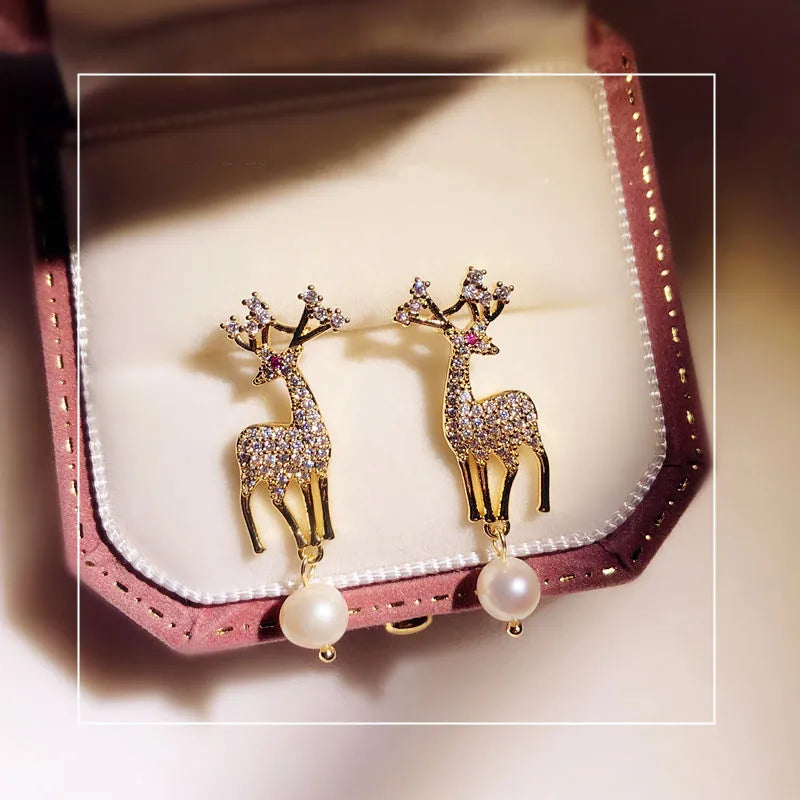 925 Sterling Elk Pearl CZ Drop Earrings Women Fine Jewelry