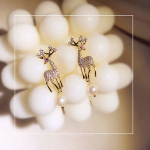 925 Sterling Elk Pearl CZ Drop Earrings Women Fine Jewelry