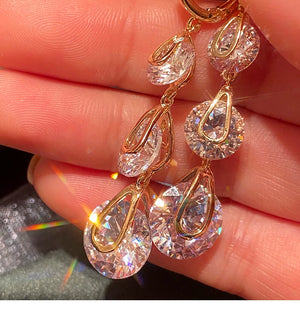 Drop Earrings Solid 925 Needles Cubic Zirconia Tassel Water Drop Fine Jewelry