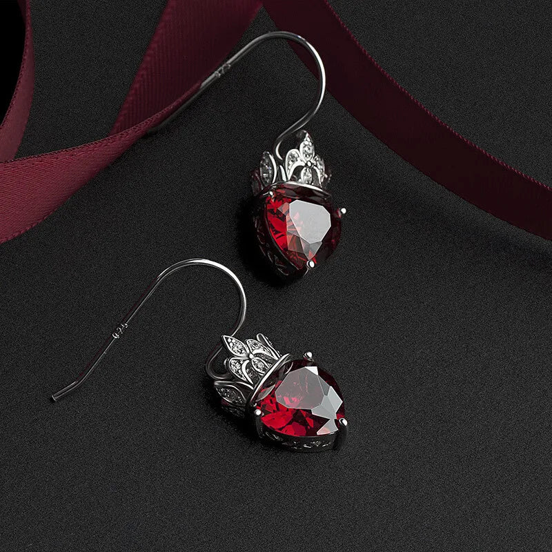 Vintage Cubic Zirconia Drop Earrings Crown Heart Ear Hook