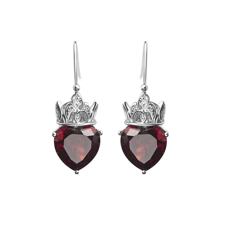 Vintage Cubic Zirconia Drop Earrings Crown Heart Ear Hook