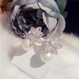 Drop Earrings Women 5-10mm Shell Pearls 925 Sterling Cubic Zirconia Fine Jewelry