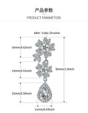 Zircon Drop Earrings Long Two Flower Wedding Jewelry 1 Pair