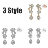 Zircon Drop Earrings Long Two Flower Wedding Jewelry 1 Pair