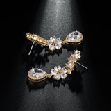 Zircon Drop Earrings Long Two Flower Wedding Jewelry 1 Pair