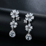 Zircon Drop Earrings Long Two Flower Wedding Jewelry 1 Pair