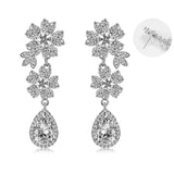 Zircon Drop Earrings Long Two Flower Wedding Jewelry 1 Pair