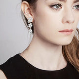 Zircon Drop Earrings Long Two Flower Wedding Jewelry 1 Pair