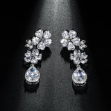 Zircon Drop Earrings Long Two Flower Wedding Jewelry 1 Pair