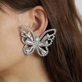 Oversize Hollow Butterfly Wings Crystal Dangle Earrings