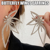 Oversize Hollow Butterfly Wings Crystal Dangle Earrings