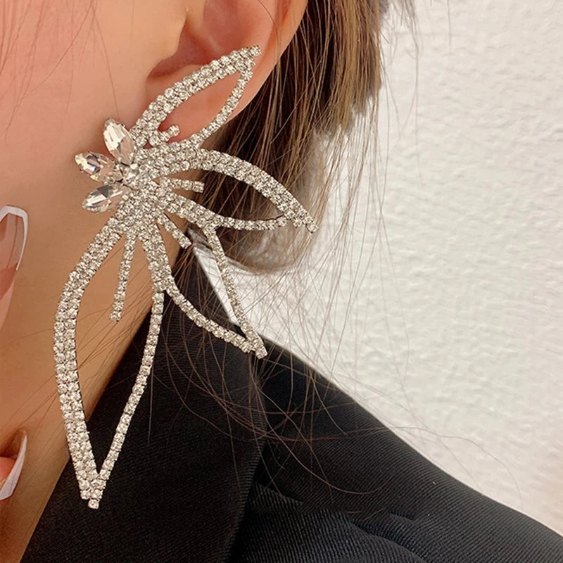 Oversize Hollow Butterfly Wings Crystal Dangle Earrings