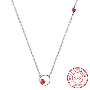 925 Silver Love Heart Circle Pendant Necklace