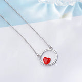 925 Silver Love Heart Circle Pendant Necklace
