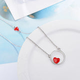 925 Silver Love Heart Circle Pendant Necklace