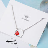 925 Silver Love Heart Circle Pendant Necklace