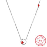 925 Silver Love Heart Circle Pendant Necklace