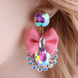 Rhinestone Crystal Tie Big Earring Dangle Charm Zinc Alloy Long Brinco