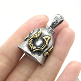Biker Wings Bell Pendant Stainless Steel Mens Necklace