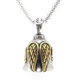 Biker Wings Bell Pendant Stainless Steel Mens Necklace