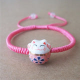 Lucky Cat Ceramic Beads Bracelet Red Rope Bangle Women's Jewelry