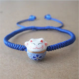 Lucky Cat Ceramic Beads Bracelet Red Rope Bangle Women's Jewelry