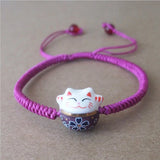 Lucky Cat Ceramic Beads Bracelet Red Rope Bangle Women's Jewelry