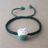 Lucky Cat Ceramic Beads Bracelet Red Rope Bangle Women's Jewelry