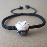 Lucky Cat Ceramic Beads Bracelet Red Rope Bangle Women's Jewelry