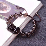 Gray Crystal Beaded Pixiu Bracelet Manual Carved 10mm 12mm Bead Jade Jewelry