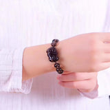 Gray Crystal Beaded Pixiu Bracelet Manual Carved 10mm 12mm Bead Jade Jewelry